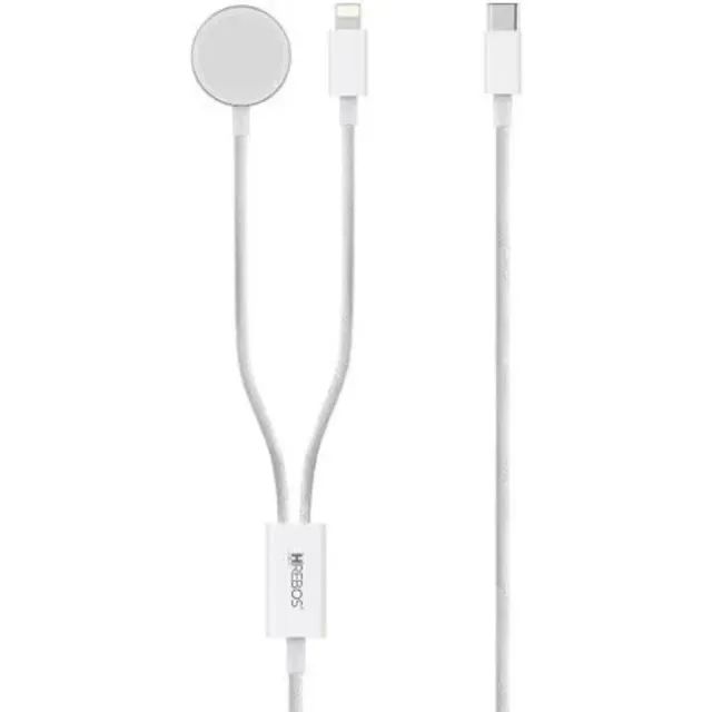 Cabo Two-in 2x1 Hrebos Tipo C, Compativel Lightning E Magnético Crw-501 Cor Branco