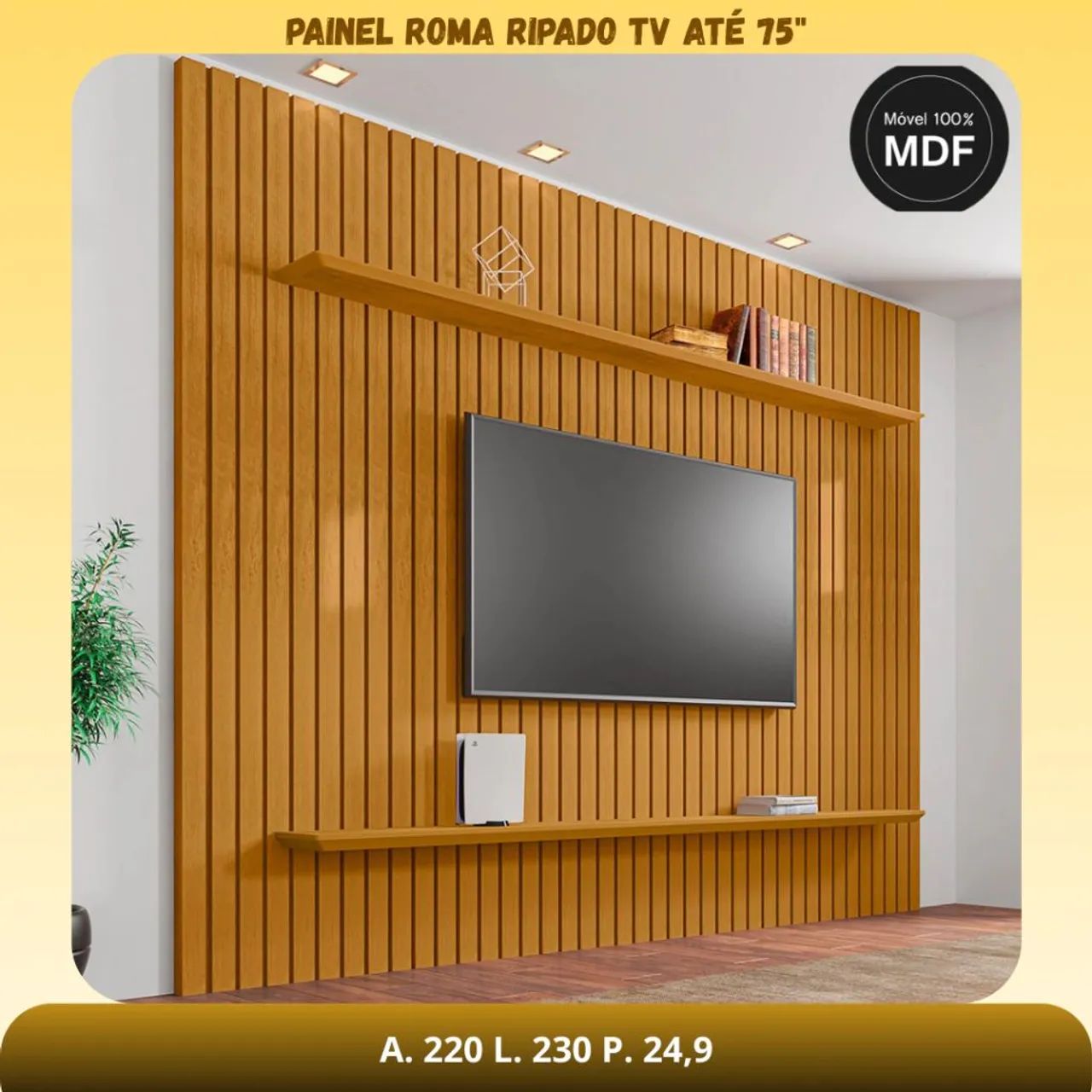 PAINEL ROMA RIPADO PARA TV ATÉ 75" CINAMOMO