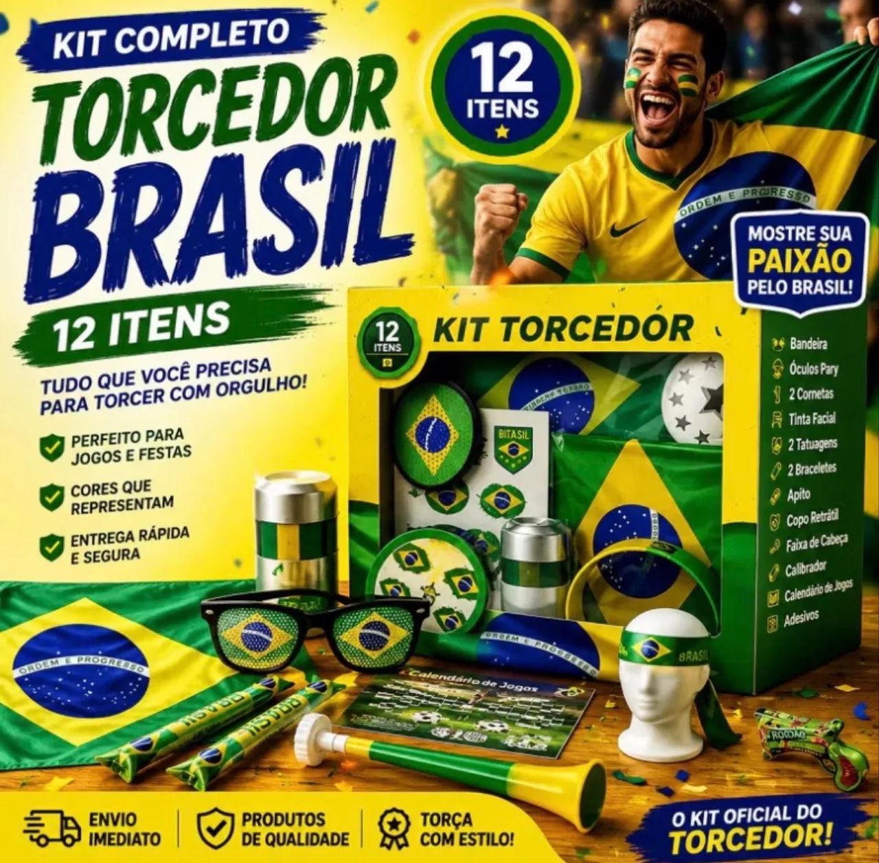 Kit Do Brasil Torcedor Apaixonado Com 12 peças  - Foto 2