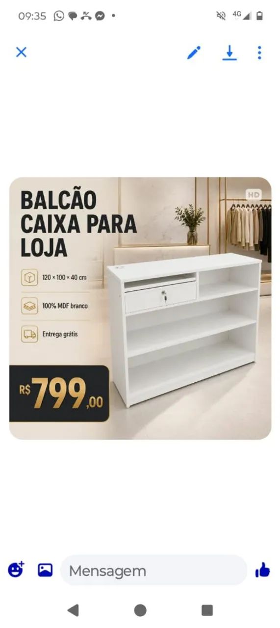 BALCÃO CAIXA MDF NOVO COM 1 GAVETA E CHAVE 