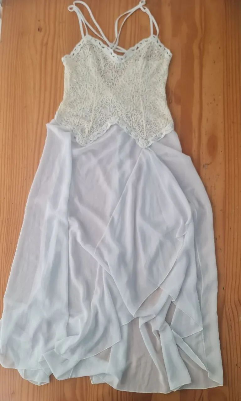 camisola longa vintage fruit de lá passion branca com renda  m
