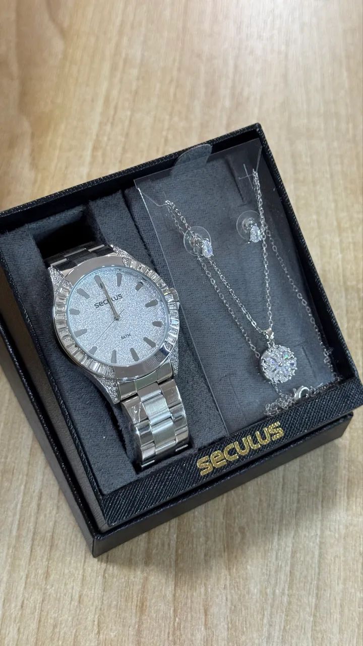 Relógio seculus feminino prata com glitter analógico 