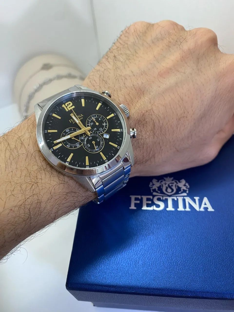 Relógio Festina Original Cronógrafo Aço Inox Completo com Caixa