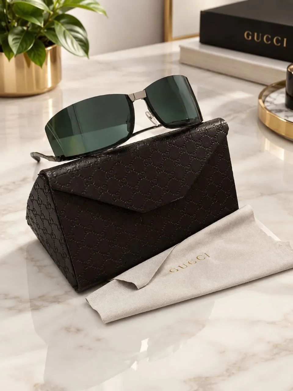 óculos de sol gucci original retangular - preto com case e flanela - Foto 2