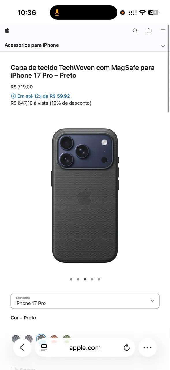 Capa 17 pro max custa mais de 700 reias no site da Apple 
