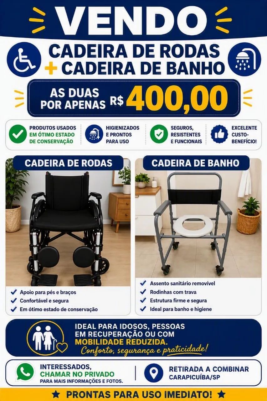 Cadeira de banho e cadeira de rodas 