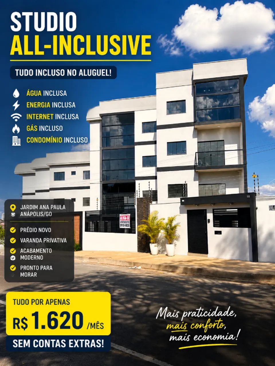 Apartamento com Água, Luz e Internet Inclusos