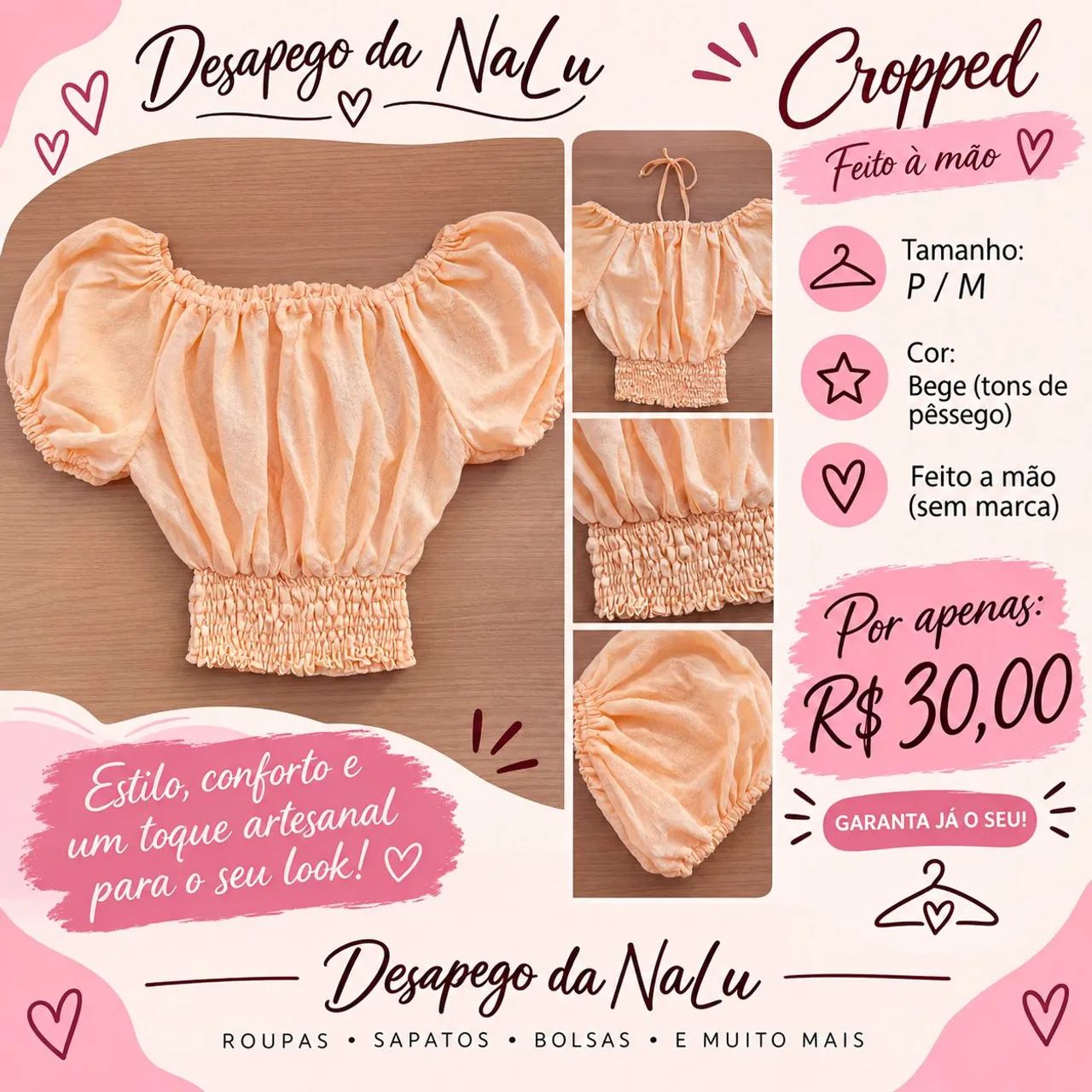 Cropped pêssego 