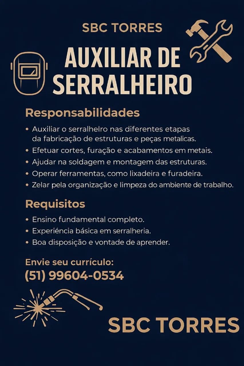 VAGA PARA AUXILIAR DE SERRALHERIA
