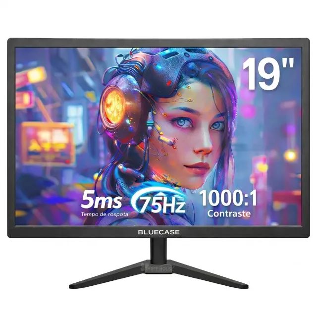 Monitor LED 19 Polegadas Bluecase BM19X1HVW 75Hz HDMI VGA Widescreen Preto Para PC E Escri
