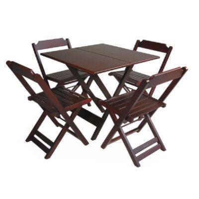 Conjunto de Mesa 70x70 com 4 Cadeiras Dobráveis - Madeira Teca/Imbuia