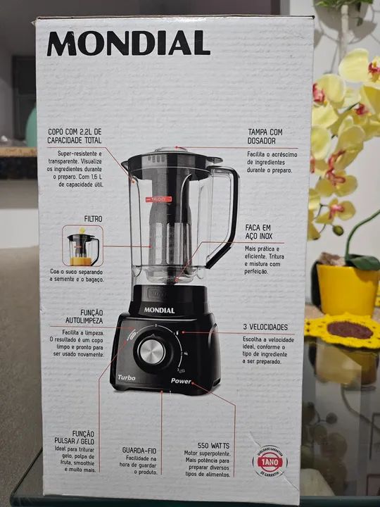 Liquidificador Mondial Turbo Power 550W 2,2L - Novo - Foto 4