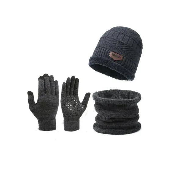 Kit 3 peças para o inverno unissex, chapéu de malha, cachecol, e luvas, ideal para o frio. - Foto 5