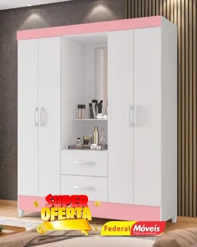 Guarda Roupa 4 Portas 2 Gavetas Espelho Super Lindo Fazemos Entrega 