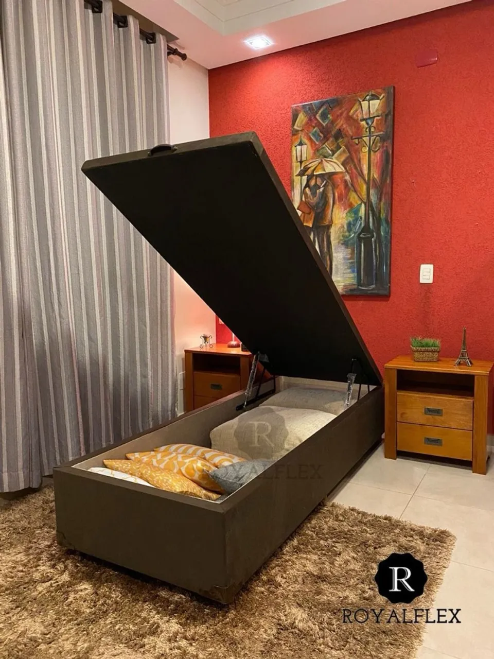 Cama Box Baú Solteiro com Abertura Lateral ou Frontal RoyalFlex com Design Moderno