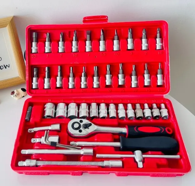 Kit De Ferramentas 46 Peças Jogo De Soquetes Chave Catraca Reversível Com Maleta Jogo De F