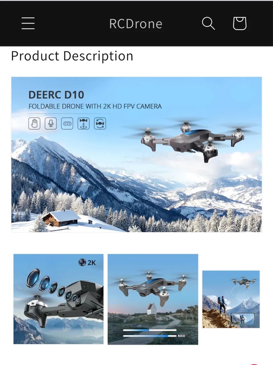 Drone DEERC D10 com Câmera 2K HD FPV Dobrável