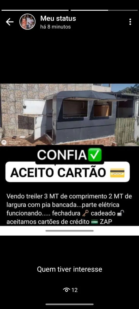 Trailer 3x2m com pia e elétrica