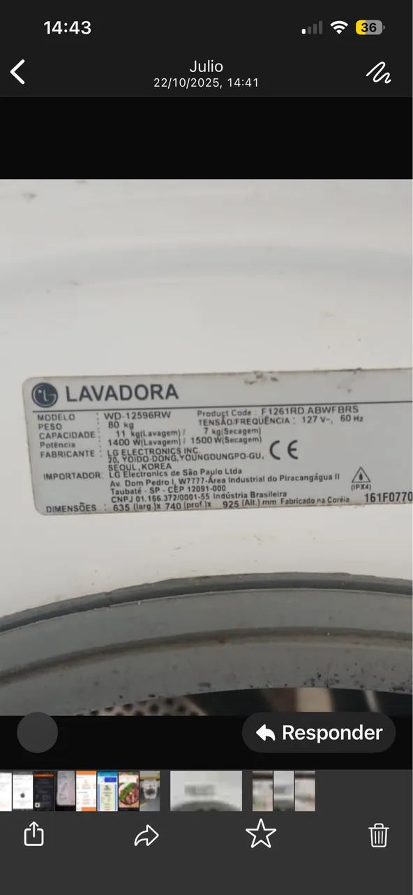 Lavadora lava e seca LG 11 kg. Leia o anúncio 