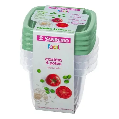 Kit 4 Potes Herméticos Plástico Sanremo 200ml Verde