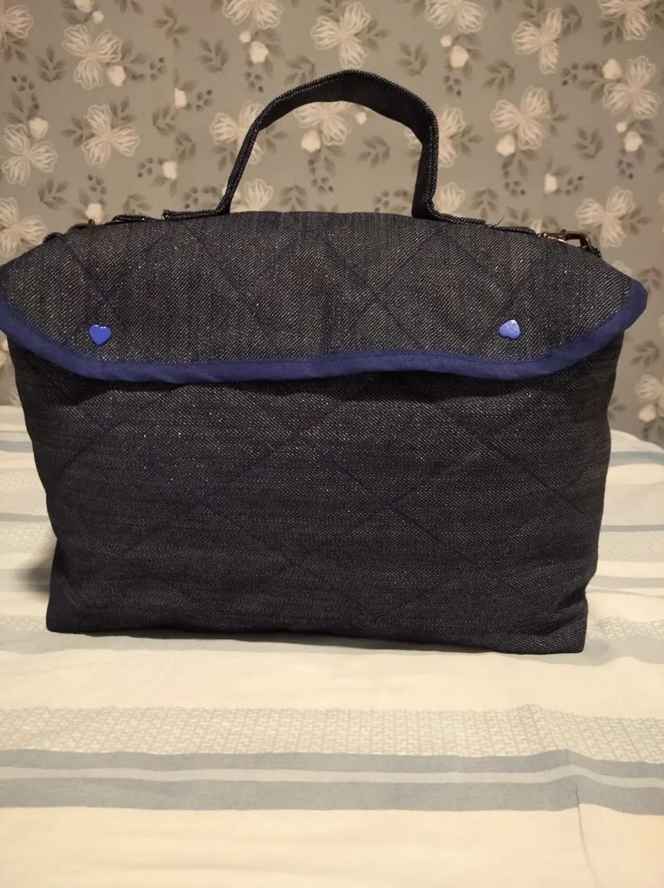 Bolsa Jeans Azul com Detalhes em Azul