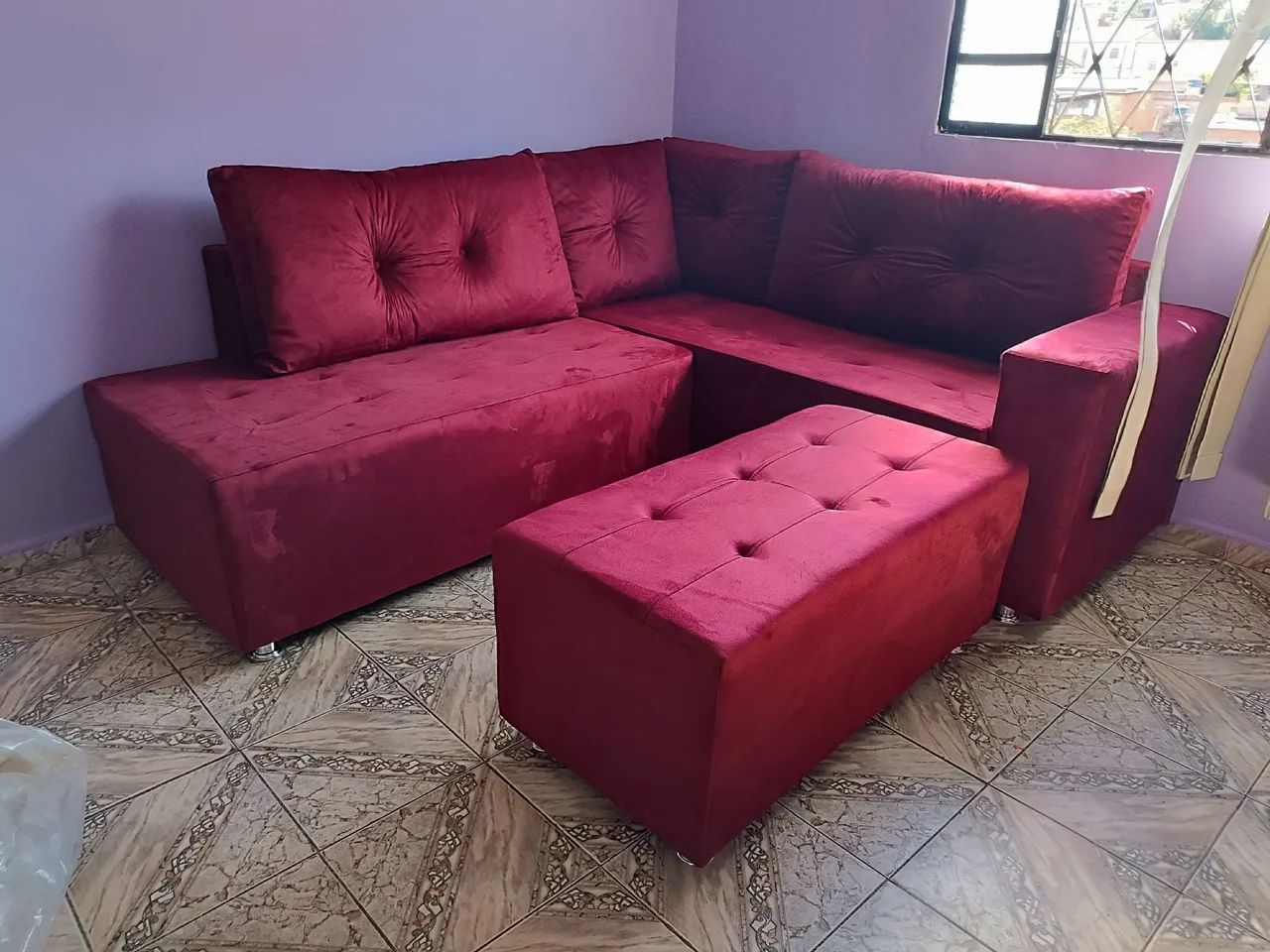 Sofá de Canto em Suede Vermelho - Novo! - Foto 2