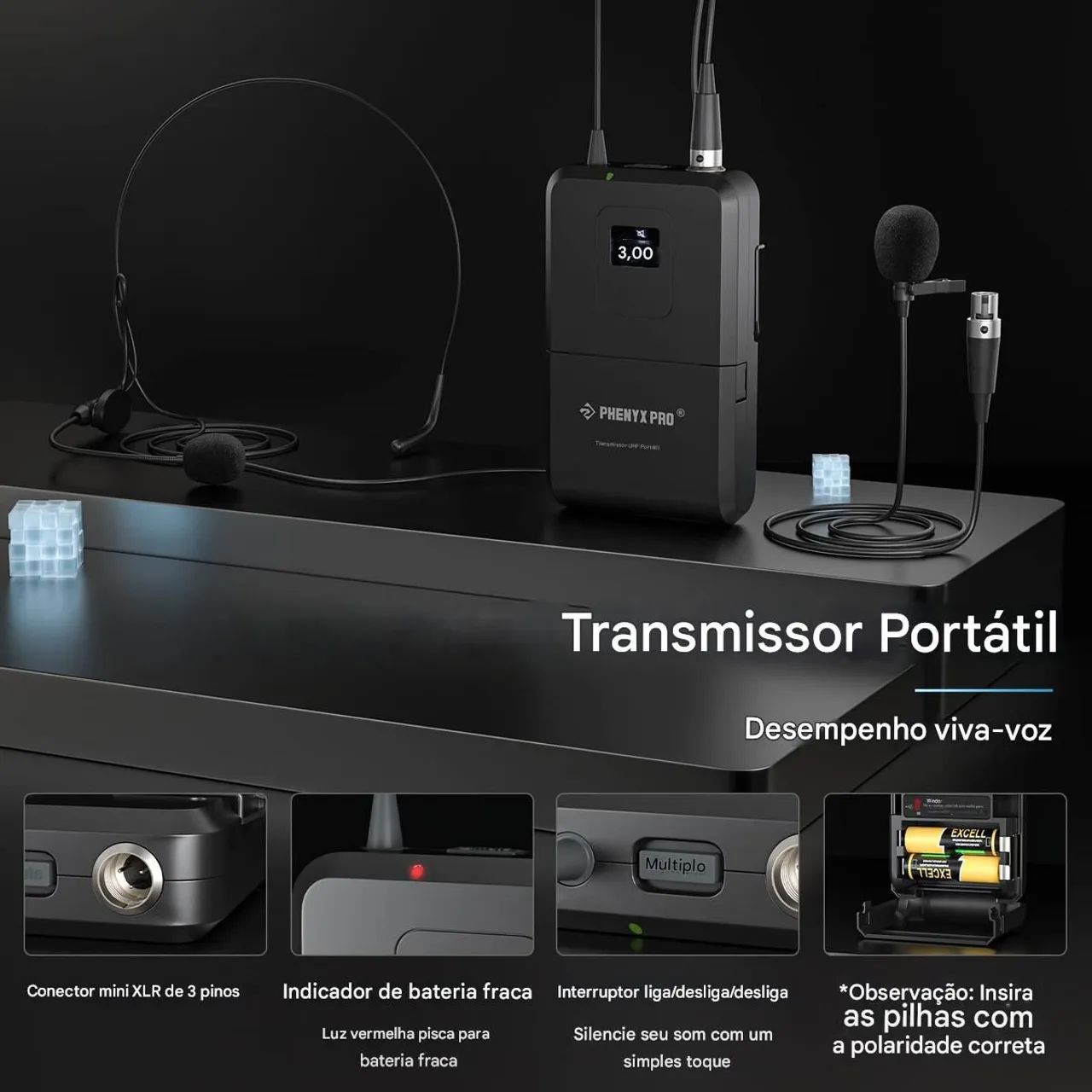 Sistema de microfone sem fio UHF Dual Automatic Scan Phenyx Pro PTU-71-2B - Foto 5