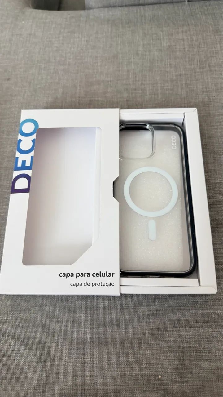 Capa para iPhone 16 pro megsafe Deco transparente com borda preta 