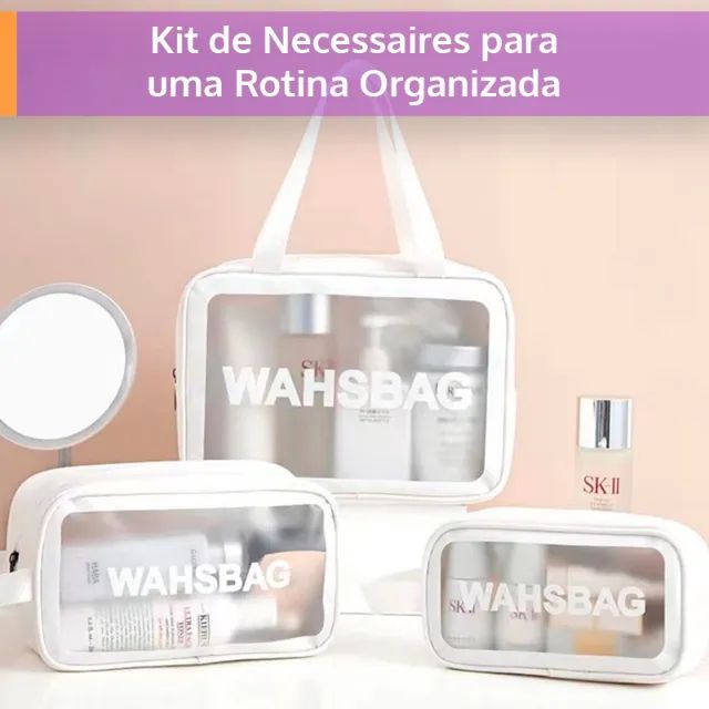 Bolsas Necessaire Branca para Viagem, Academia, Maternidade e Uso Diário - Kit com 3 - Foto 4