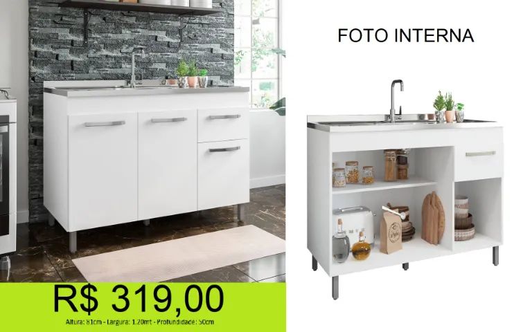 Balcão Gabiente de 1,20M - A solução para sua cozinha - Foto 3