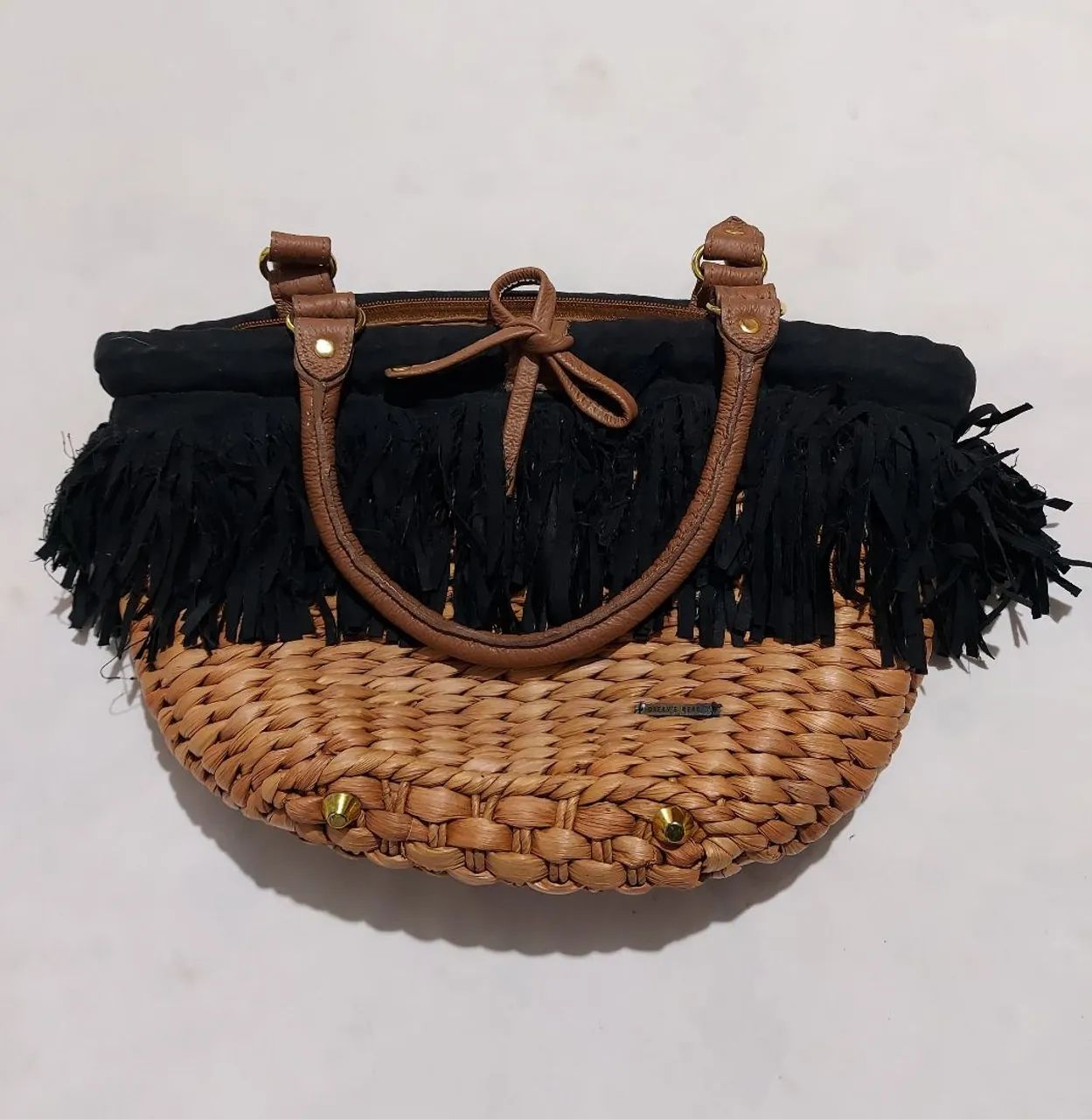 Linda Bolsa de palha com franja - Foto 2