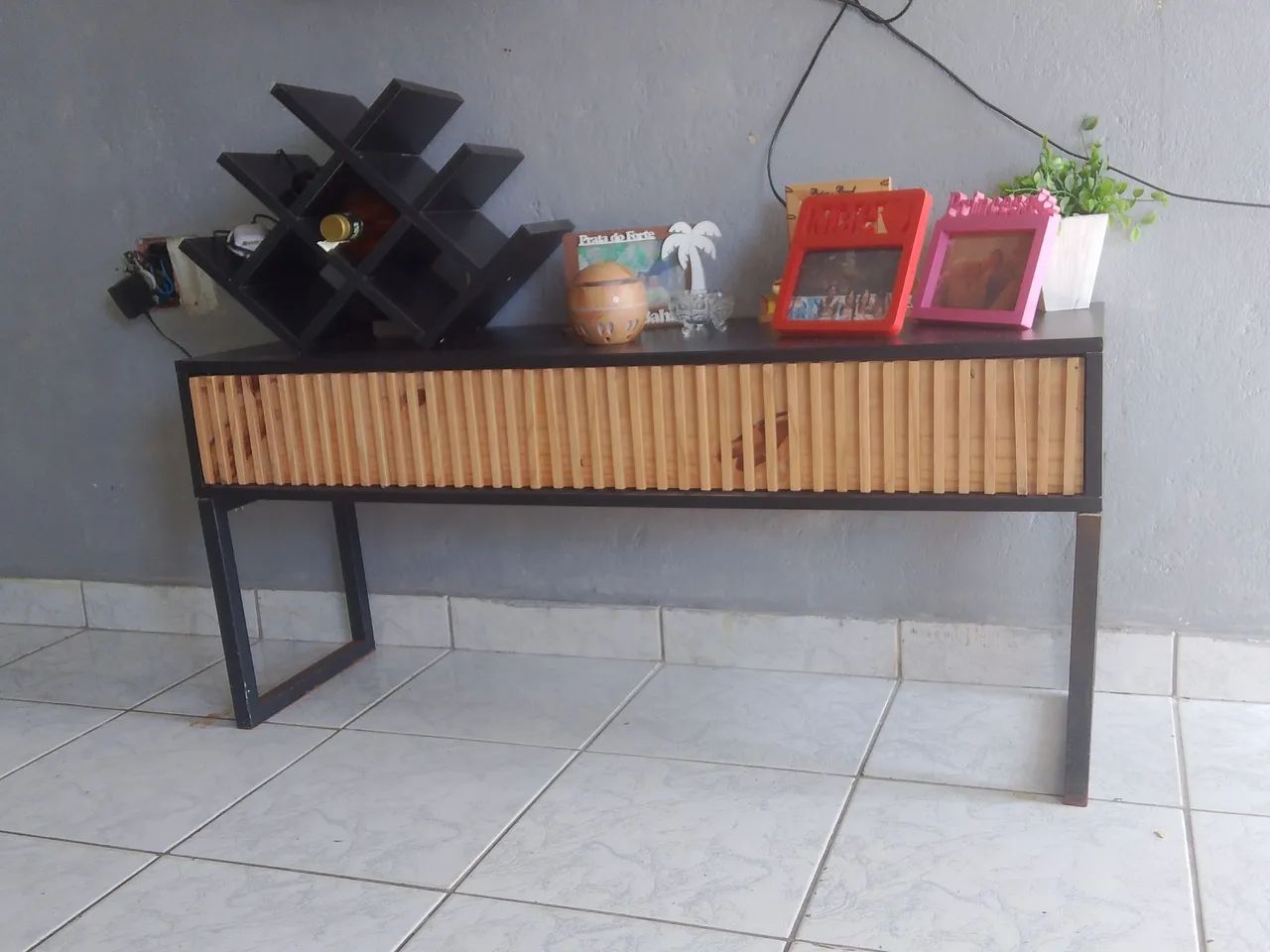 Wood and Metal TV Stand / Sideboard with Built-in Wine Rack