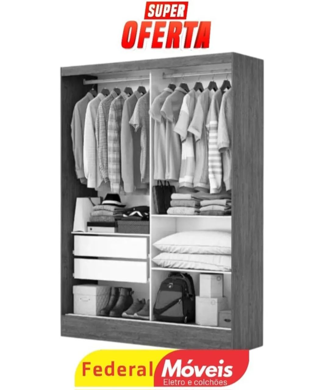 Guarda Roupa com Espelho - 2 Portas de Correr e 2 Gavetas, Novo e Elegante! - Foto 2