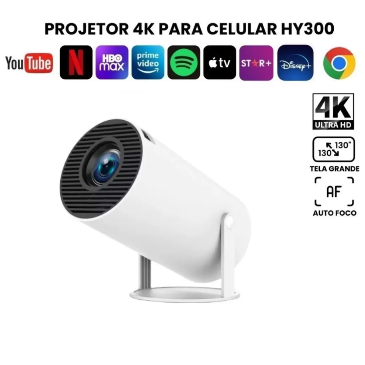 Projetor 4K para Celular HY300 - Tela Grande e Auto Foco