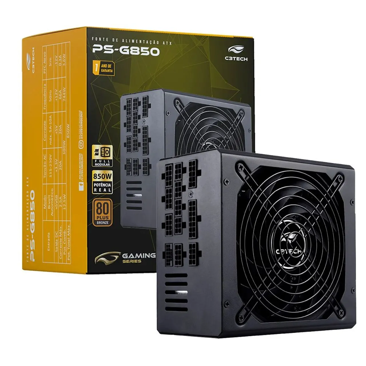Fonte C3Tech PS-G850 850W 80 Plus Bronze