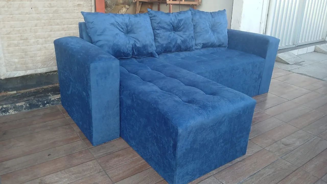 Sofá de canto azul confortável e elegante sheiser de 3 luga  - Foto 2