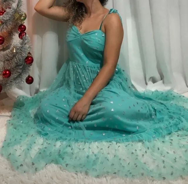 Vestido de festa verde de tule 