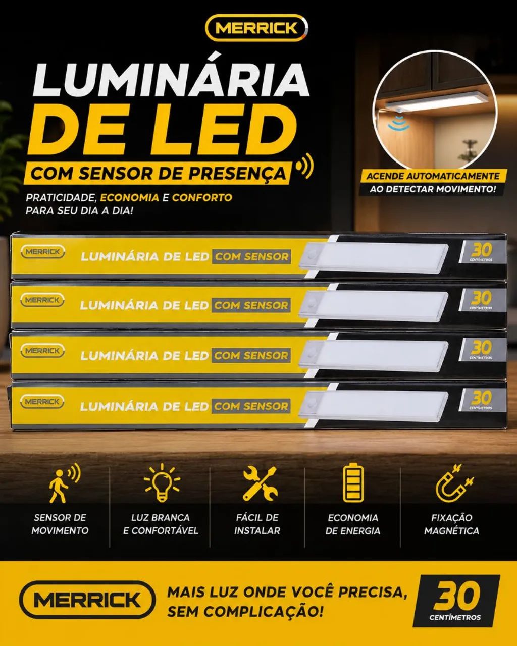 LUMINARIA SENSOR 30CM PLASTICO REF: 6926