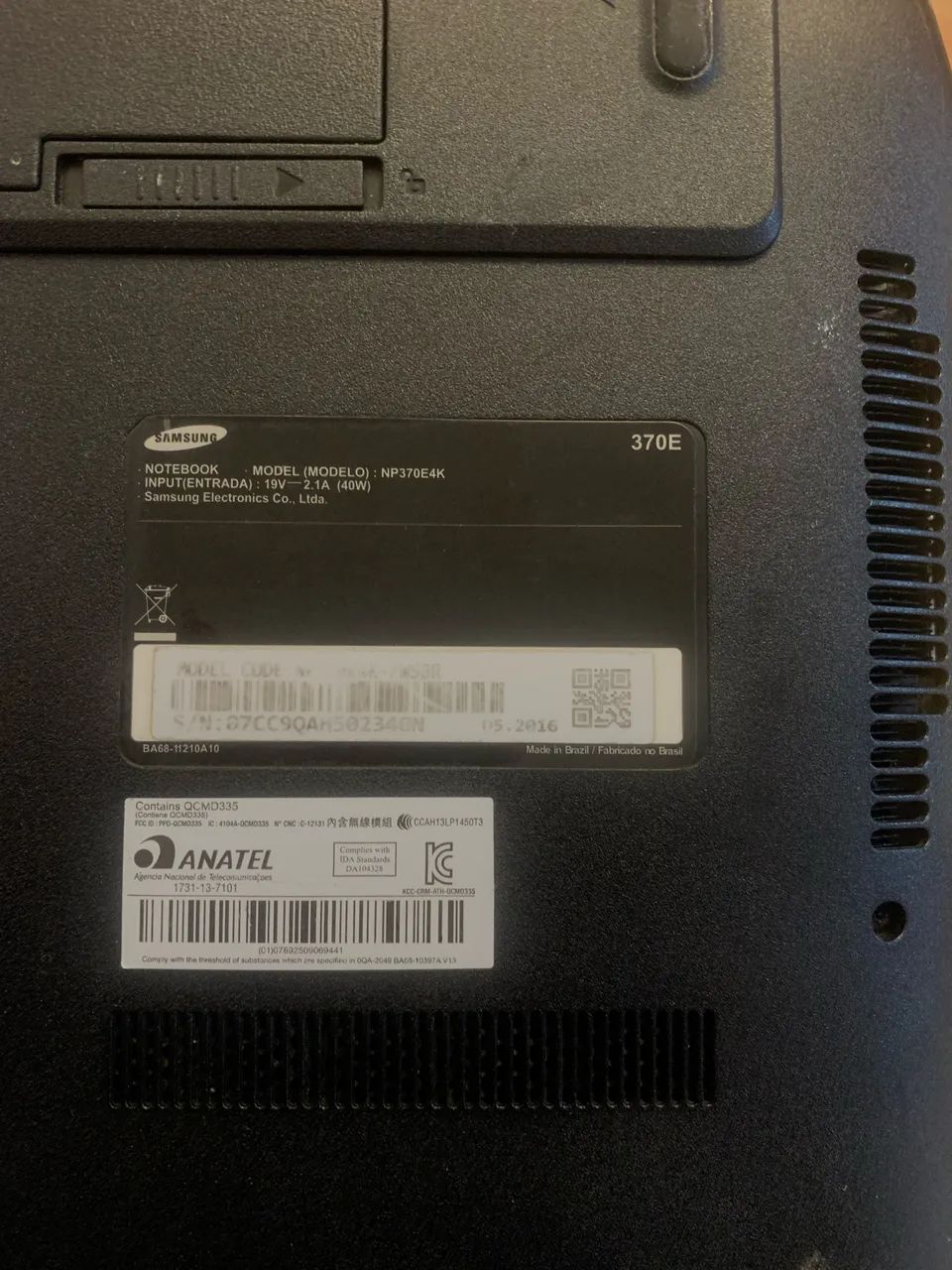 Notebook Samsung 370E ? NP370E4K ? Para Peças