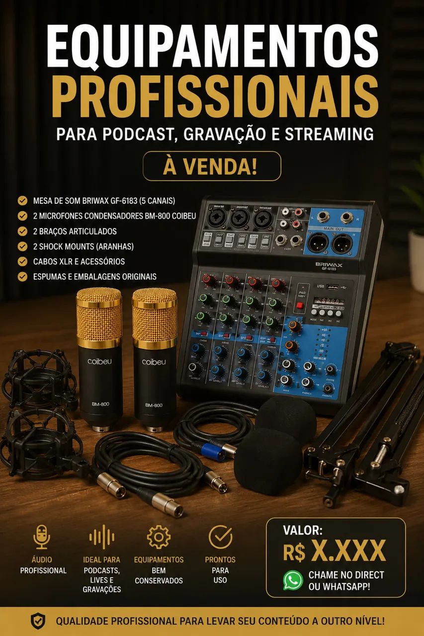 Vendo Microfones e Mesa de som 5 canais 