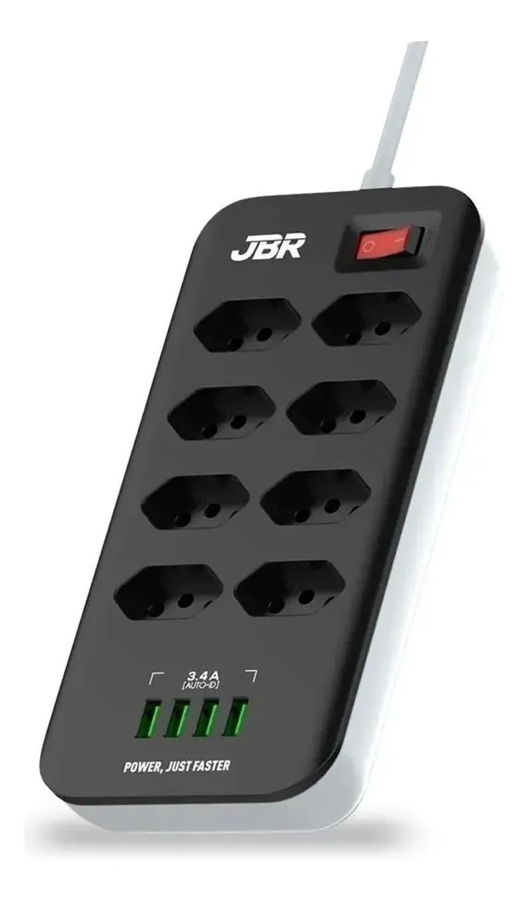 Extensor Elétrico 8 Tomadas + 4 Portas USB - JBR - Foto 3