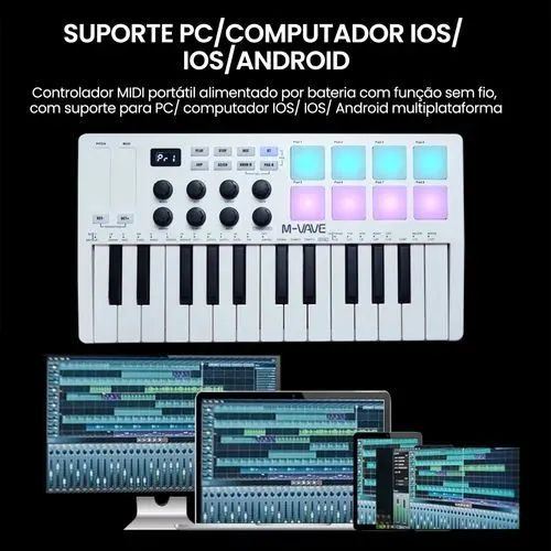 Controlador M-vave MK25 midi com pad,,compatível com IOS e Android