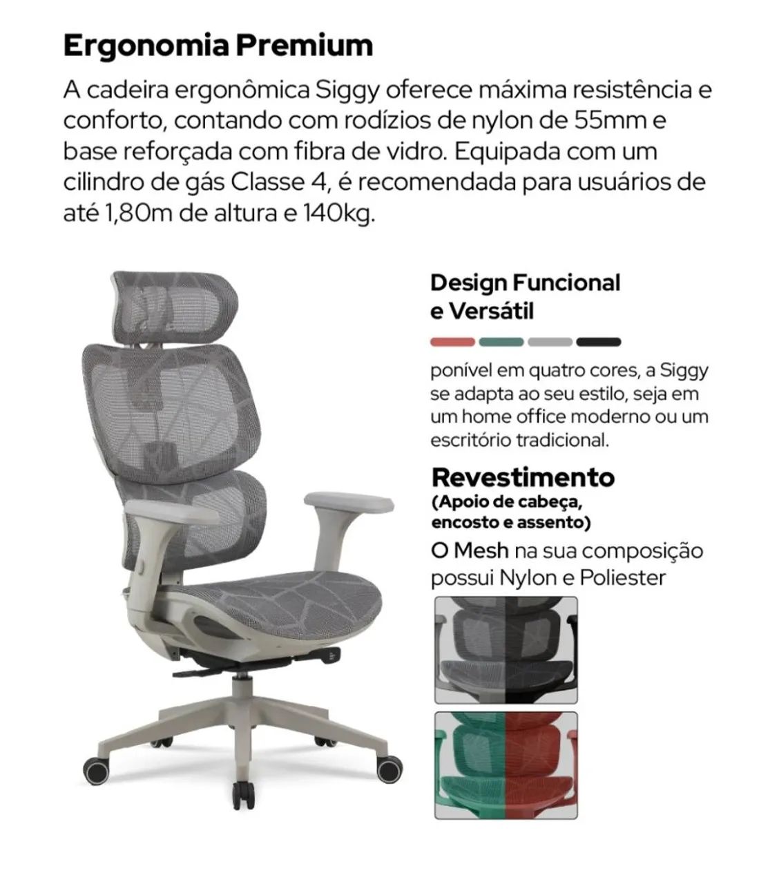 Cadeira Ergonômica Elements Siggy Mesh Preta  - Foto 5