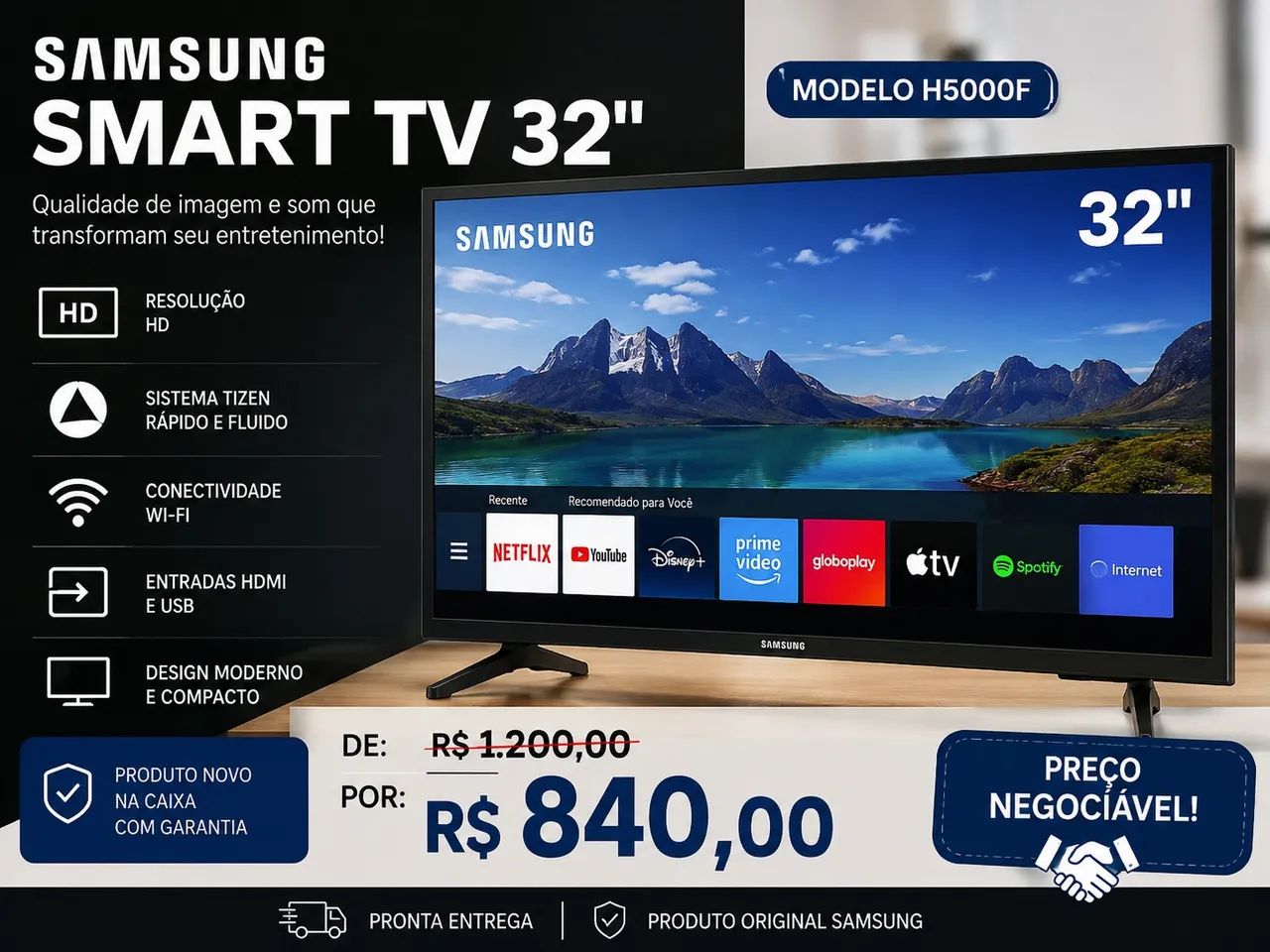 Smart TV Samsung 32? H5000F HD - Nova na Caixa
