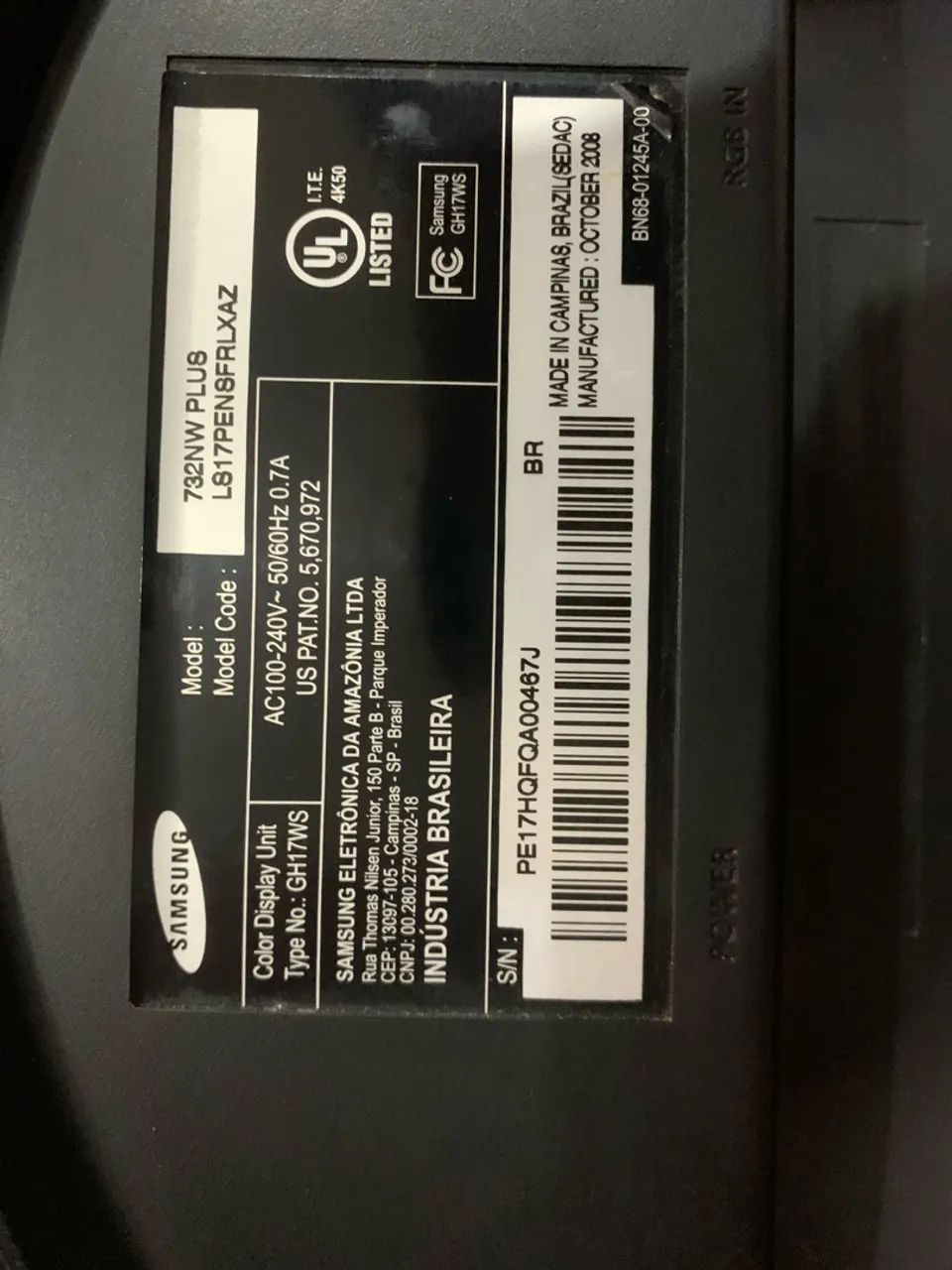 Monitor Samsung SyncMaster 732NW Plus 17" LCD - Funcionando - Foto 3