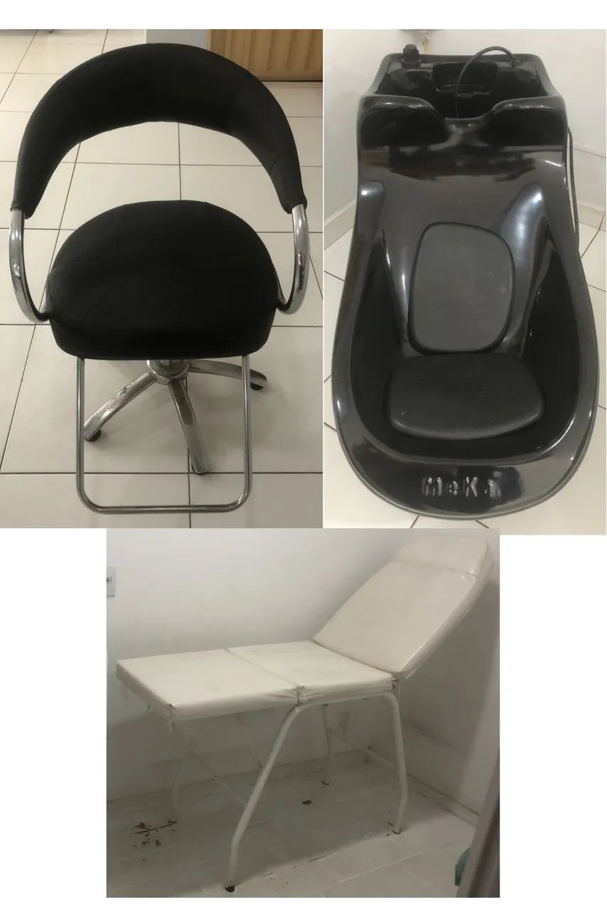 Conjunto de Lavatório, Cadeira de Cabeleireiro e Maca de salão de beleza