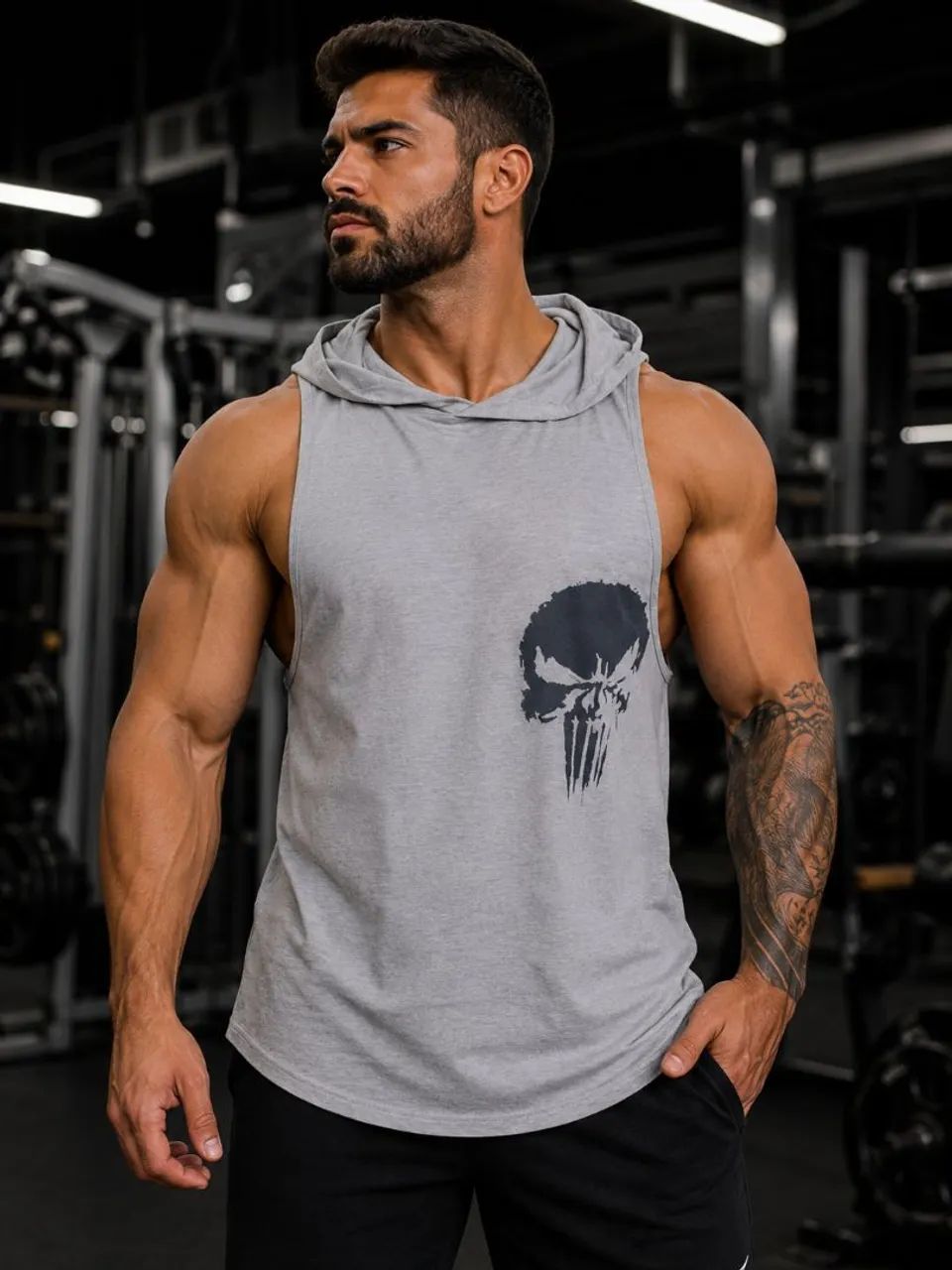 Camisa Machao Black Skull Touca sem mangas - Foto 3
