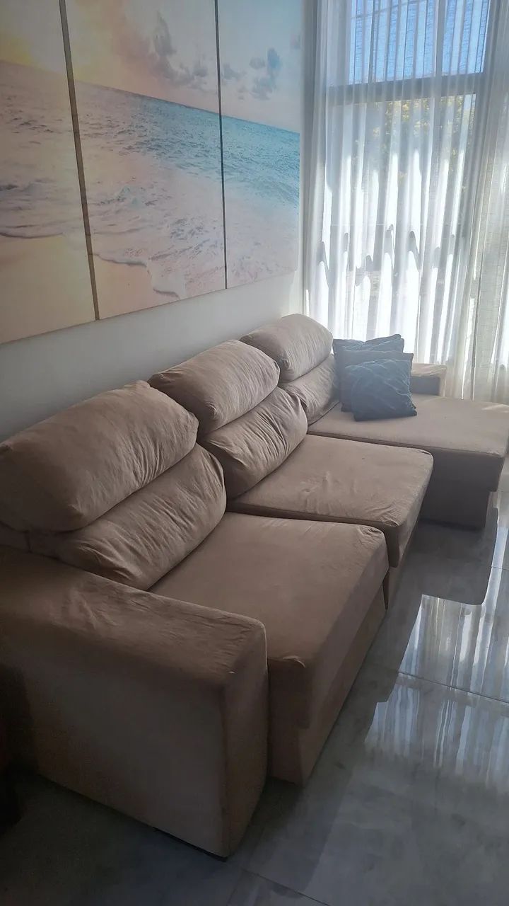 Sofá 3 Lugares Retrátil Reclinável Bege - Foto 3