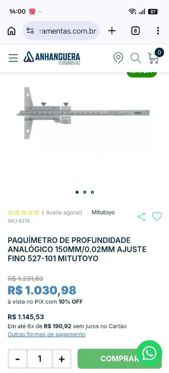 Paquímetro de Profundidade Mitutoyo Analógico 150mm - 0,02mm 527-101 com Ajuste Fino - Foto 4