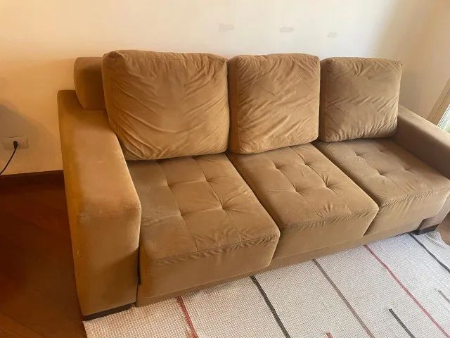 Sofá Retrátil 3 lugares suede caramelo * - Foto 3